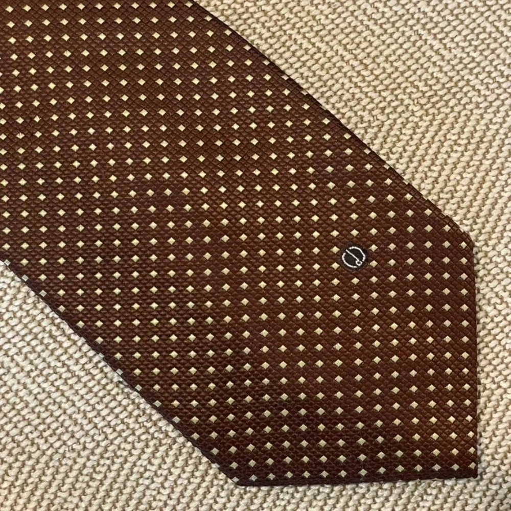 Dunhill Silk Tie Mens Brown Gold Geometric Diamond Designer Luxury Dapper Office